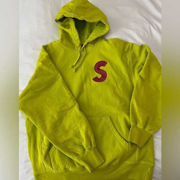 Supreme Hoodie Sweatshirt Acid Lime Green Yellow Sz Medium - Picture 2 of 7